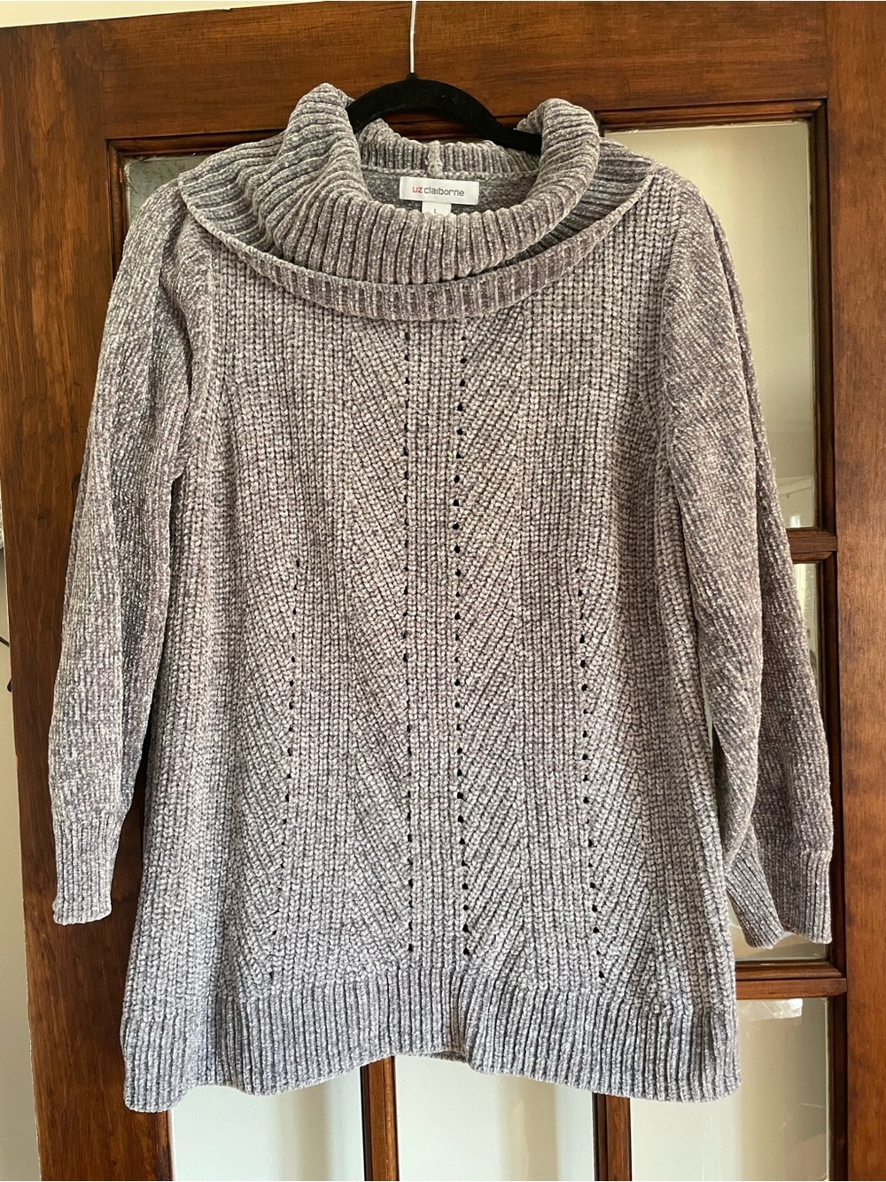 Liz Claiborne Heather Gray Chenille Cowl Neck Sweater